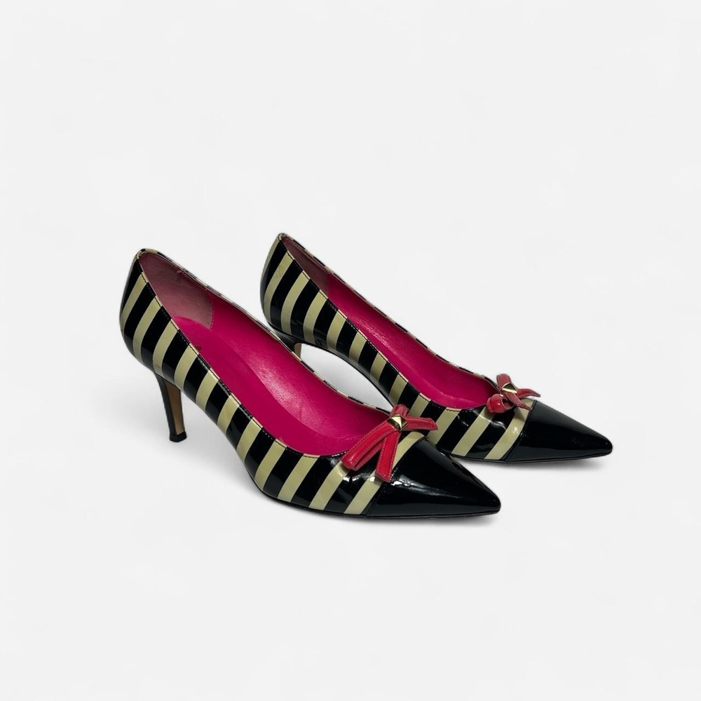 Kate Spade New York Jaci Striped Bow Heels Black Cream Pink Y2K